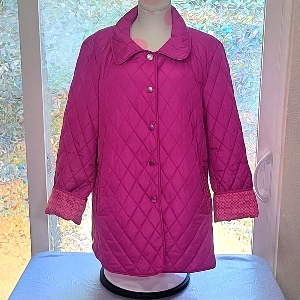 Coach 1941 Vintage Pink Diamond Quilted Silk Monogram Lining Jacket SZ:XL
